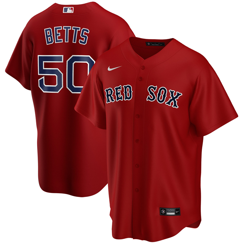 2020 MLB Men Boston Red Sox #50 Mookie Betts Nike Red Alternate 2020 Replica Player Jersey 1->customized mlb jersey->Custom Jersey